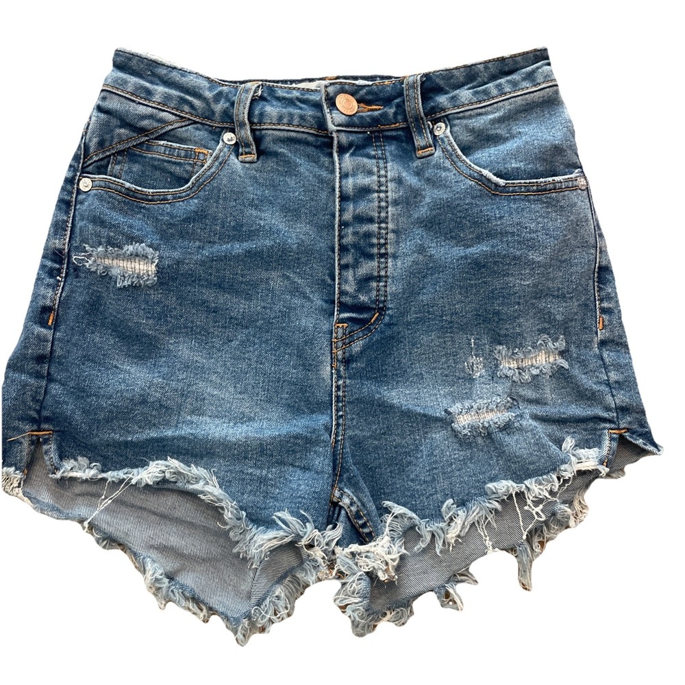 We The Free Crvy Cut-Off Blue Denim‎ Shorts Sz 25 Free People Distressed EUC
